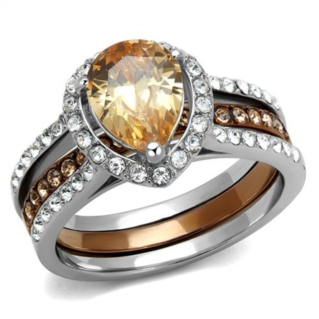 2.08 Ct Zirconia Stainless Steel Wedding Ring Set